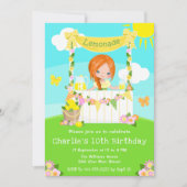 Invitation Lemonade Stand Birthday Red Hair Girl (Devant)