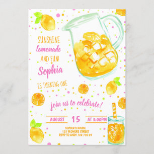 Invitation Lemonade Summer Confetti Cute Girl Anniversaire