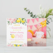 Invitation Lemonade Sunshine Or rose Floral Premier anniversa (Debout devant)