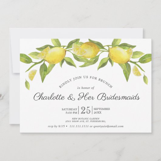Invitation Lemons Blossom Green Bridesmaids Brunch (Devant)