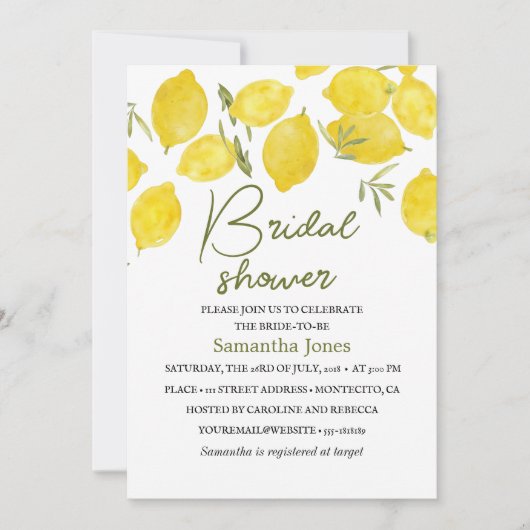 Invitation Lemons Branche d'olivier Jaune Shower Mariage Rust (Devant)