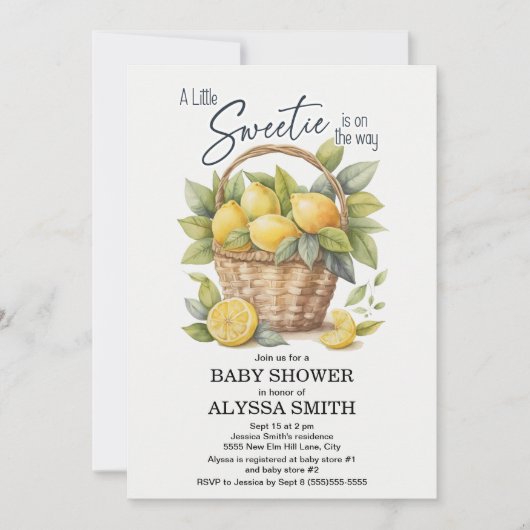 Invitation Lemons Little Sweetie Baby shower (Devant)