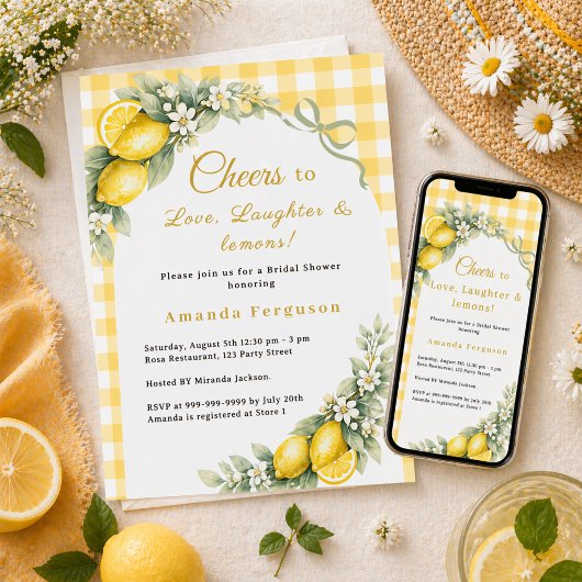 Invitation Lemons love laughter bow gingham Bridal Shower