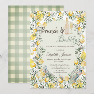 Invitation Lemons Paon Vert Plaid Brunch & Bubbly