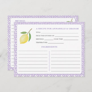 Invitation Lemons Purple Text Bridal Shower Recipe Card