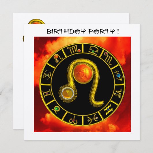 INVITATION LEO, GEM TOPAZ, SIGNES ZODIAQUES, FÊTE D'ANNIVERSA (Devant / Derrière)