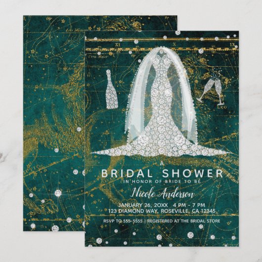 Invitation Leo juillet août Glam Diamond Fête des mariées (Devant / Derrière)