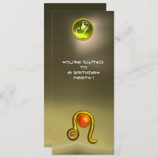 Invitation LEO TOPAZ MONOGRAM jaune orange rouge gris agate (Devant / Derrière)