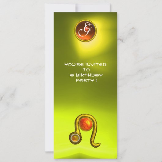Invitation LEO TOPAZ MONOGRAM ZODIAC FÊTE D'ANNIVERSAIRE Jaun (Devant)