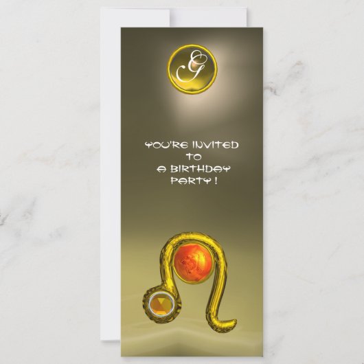 INVITATION LEO ZODIAC ANNIVERSAIRE FÊTE JAUNE TOPAZ MONOGRAM (Devant)