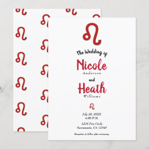 Invitation LEO Zodiaque Astrologie Rouge Juillet Août Mariage