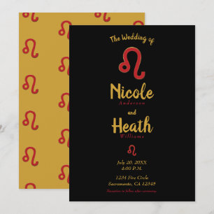 Invitation LEO Zodiaque Rouge Astrologie Mariage Juillet Août