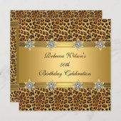 Invitation Leopard 50e Anniversaire Fête Riche Elégant Or (Devant / Derrière)