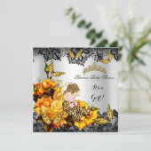 Invitation Leopard Baby shower fille papillon gris jaune (Debout devant)