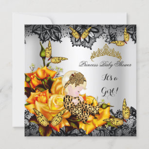 Invitation Leopard Baby shower fille papillon gris jaune