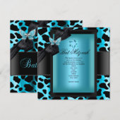Invitation Léopard Bat Mitzvah Papillon Bleu Sarcelle (Devant / Derrière)