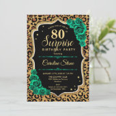 Invitation Leopard Black Gold Green Surprise 80e anniversaire (Debout devant)
