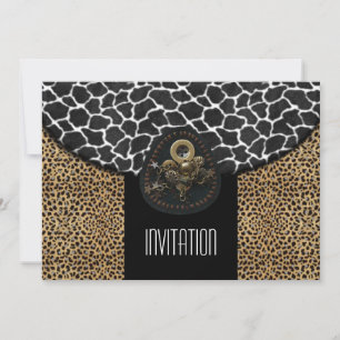 Invitation Leopard Black White Cow Imprimer