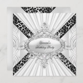 Invitation Léopard Blanc Diamant Noir fête d'anniversaire (Devant / Derrière)
