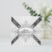 Invitation Léopard Blanc Diamant Noir fête d'anniversaire (Debout devant)