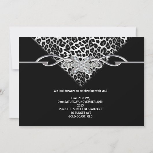 Invitation Léopard blanc noir 30e bijou diamant (Dos)