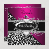 Invitation Léopard blanc noir rose argenté 30e fête (Devant / Derrière)