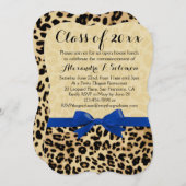 Invitation Leopard Blue Bow Graduation/Invitation de fête (Devant / Derrière)