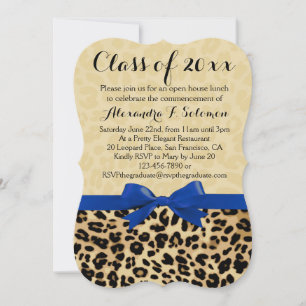 Invitation Leopard Blue Bow Graduation/Invitation de fête