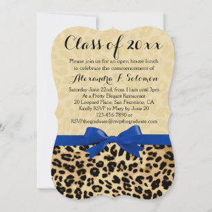 Invitation Leopard Blue Bow Graduation/Invitation de fête