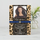 Invitation Leopard Blue Ribbon Photo Graduation (Debout devant)