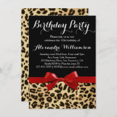 Invitation Leopard Bright Red Bow Girl's Birthday Party (Devant / Derrière)