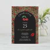 Invitation Leopard Cheetah Animal Print Cherry Birthday Photo (Debout devant)
