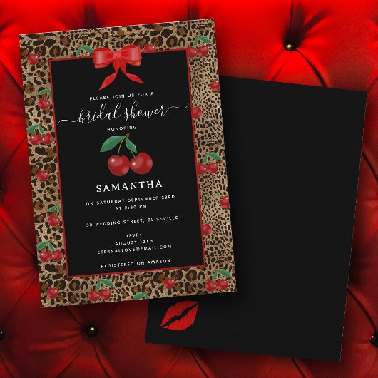 Invitation Leopard Cheetah Animal Print Cherry Bridal Shower