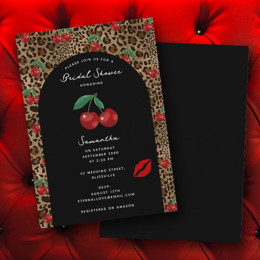 Invitation Leopard Cheetah Animal Print Cherry Bridal Shower
