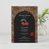 Invitation Leopard Cheetah Animal Print Cherry Bridal Shower (Debout devant)