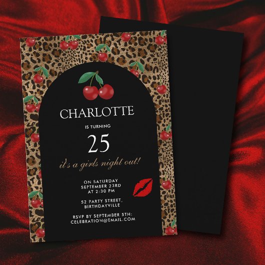 Invitation Leopard Cheetah Animal Print Red Cherry Birthday