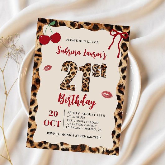Invitation Leopard Cheetah Cherry Birthday