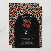 Invitation Leopard Cheetah Coquette Cherry Birthday (Devant / Derrière)