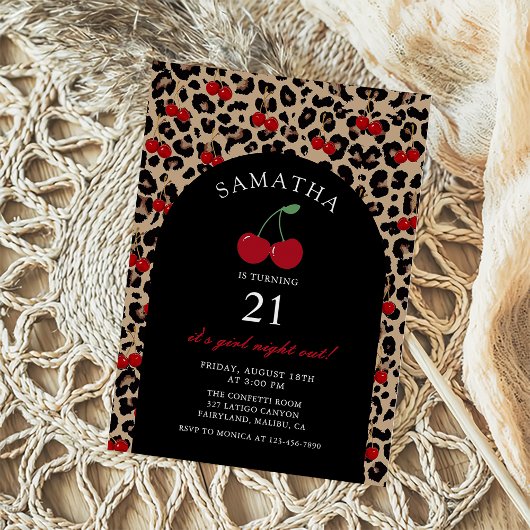 Invitation Leopard Cheetah Coquette Cherry Birthday