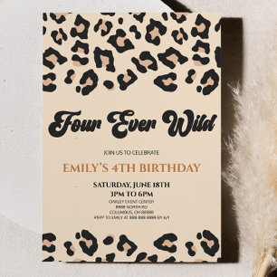 Invitation Leopard Cheetah Four Ever Wild 4ème anniversaire