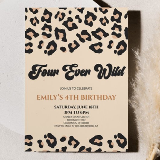 Invitation Leopard Cheetah Four Ever Wild 4ème anniversaire