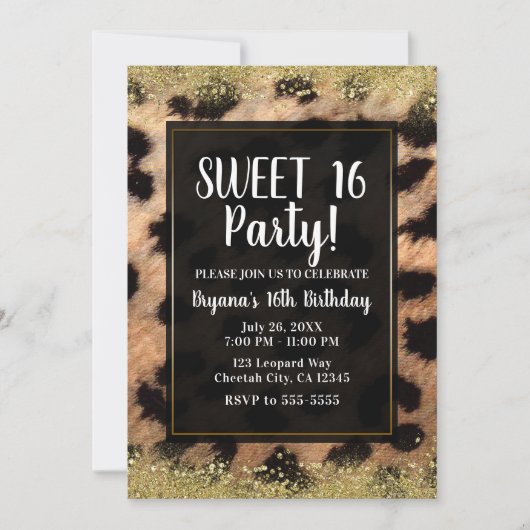 Invitation Leopard Cheetah Imprimer Parties scintillant or fê (Devant)