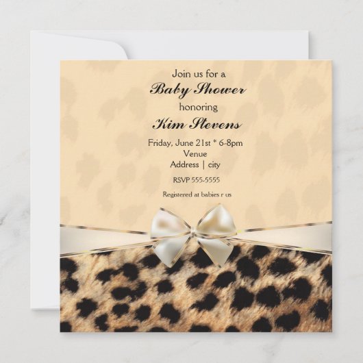 Invitation Leopard Cheetah Print Bow Party Showparty Invitati (Devant)