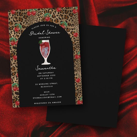 Invitation Leopard Cheetah Print Cherry Bridal Shower