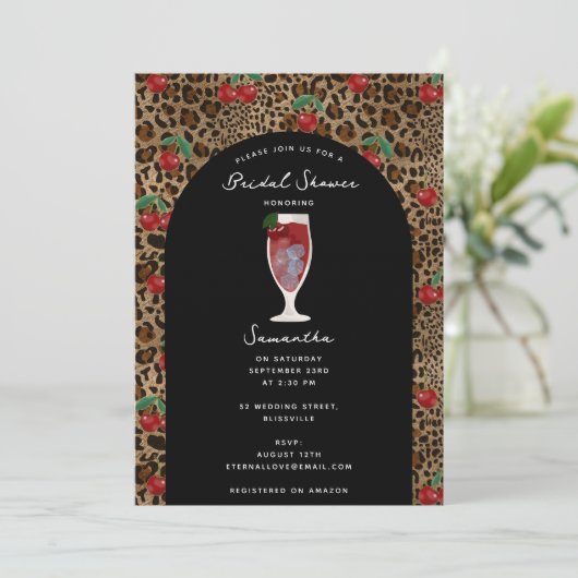 Invitation Leopard Cheetah Print Cherry Bridal Shower (Debout devant)