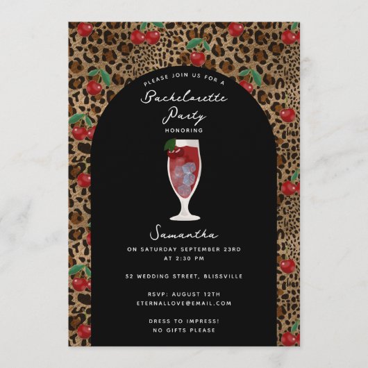 Invitation Leopard Cheetah Print Cherry Cocktail Bachelorette (Devant)