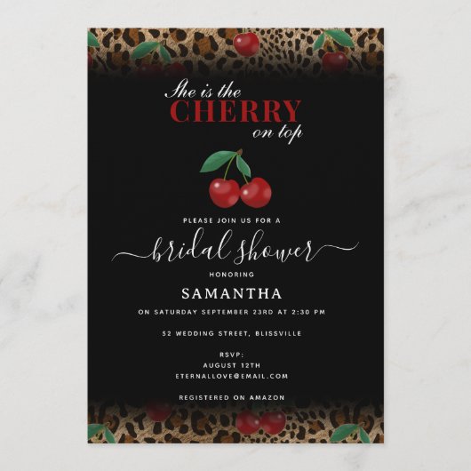Invitation Leopard Cheetah Print Cherry On Top Bridal Shower (Devant)