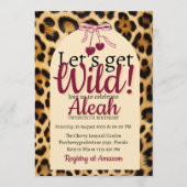 Invitation Leopard Cherry Pink Bow Birthday Cute & Glam (Devant)