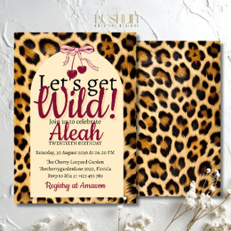 Invitation Leopard Cherry Pink Bow Birthday Cute & Glam