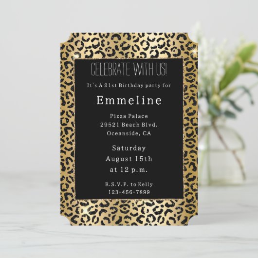 Invitation Léopard de Parties scintillant jaune noir (Debout devant)